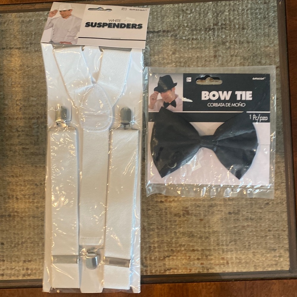 White Suspenders & Black Bow Tie Halloween flapper costumes NWT